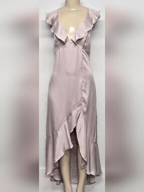Express S Dress Sleeveless Ruffle V Neck Cascading Asymmetrical Smooth Silky